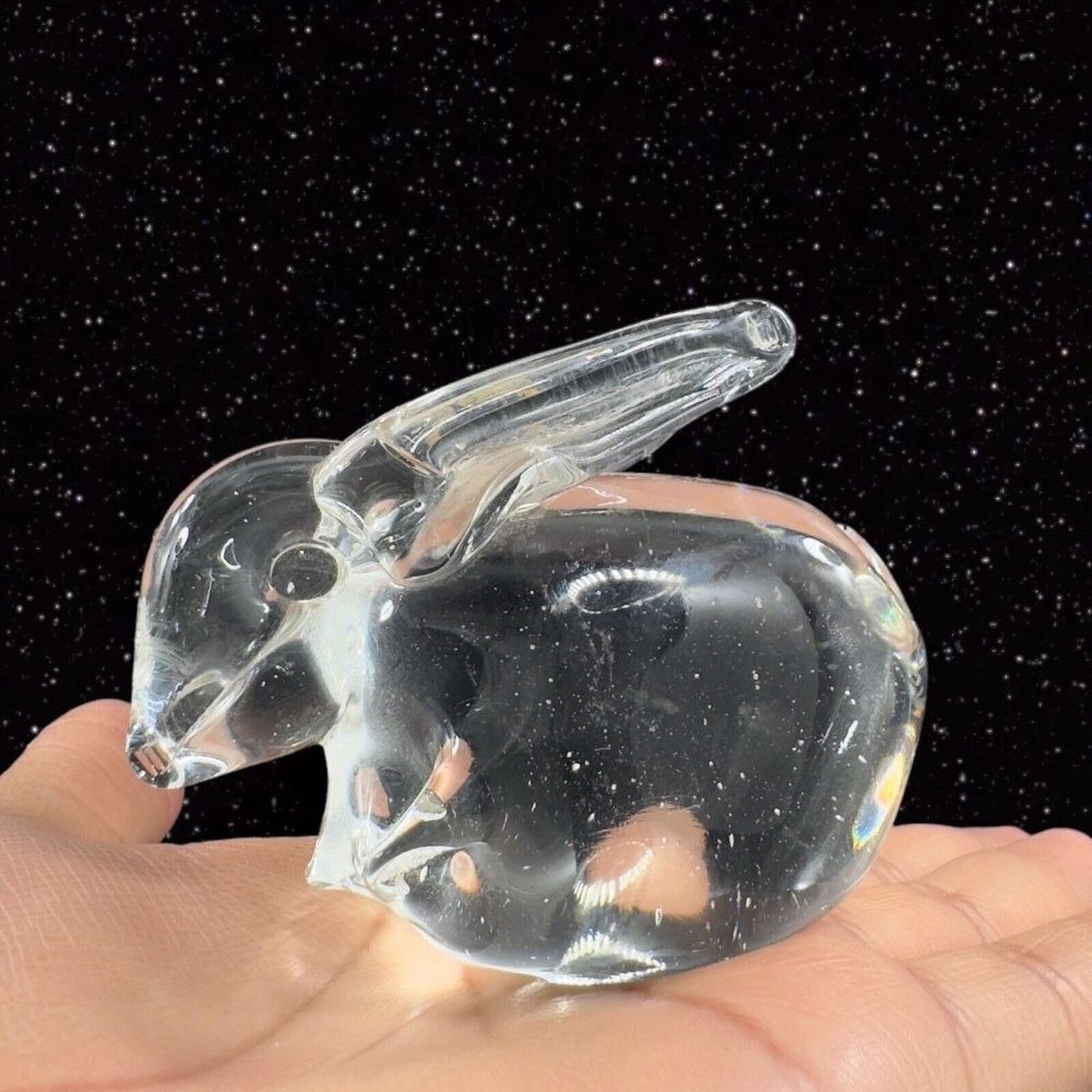 Whimsical Clear Art Glass Bunny Rabbit Figurine Small House Decor Glass Figure - Picture 8 of 14